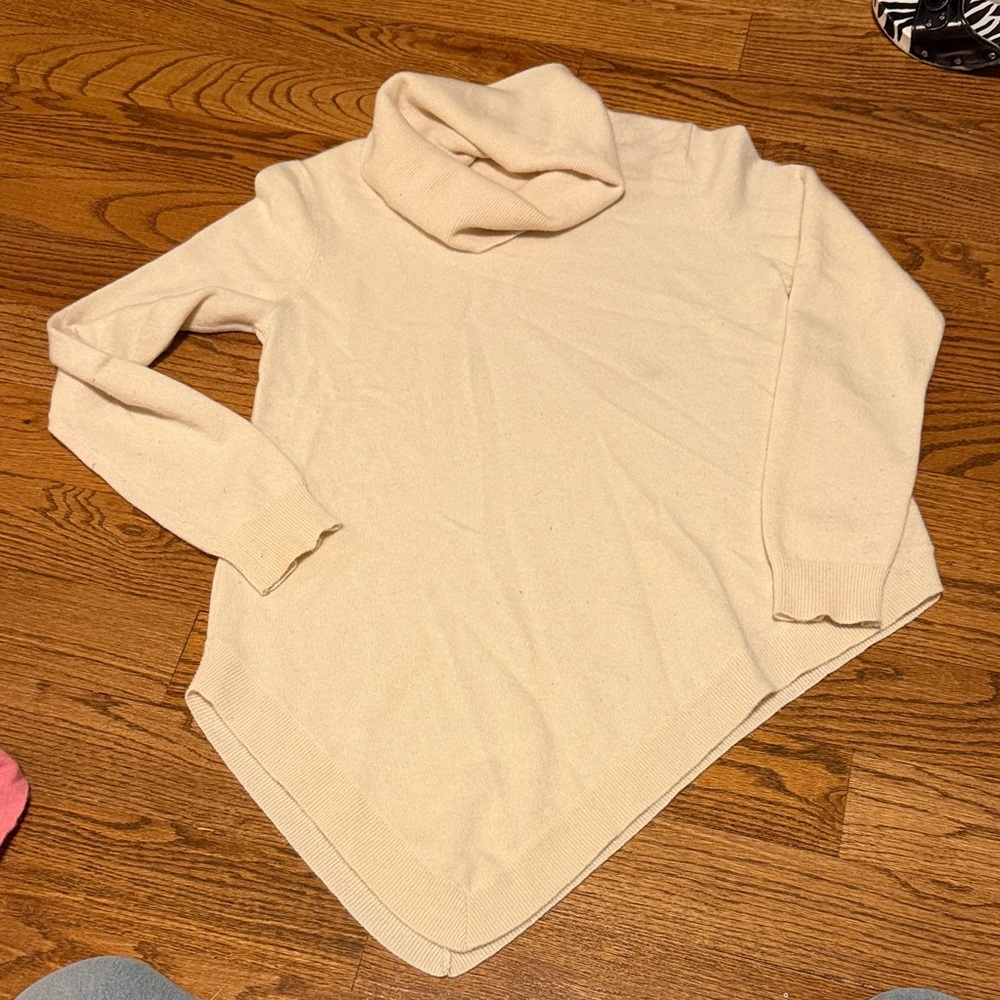 Garnet Hill cashmere cowl neck ivory sweater with asymmetrical hem - size small